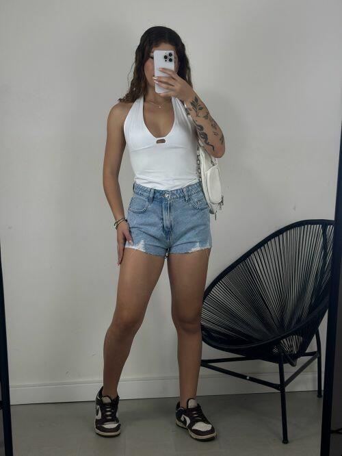 SHORT JEANS MARMORIZADO BARRA A FIO