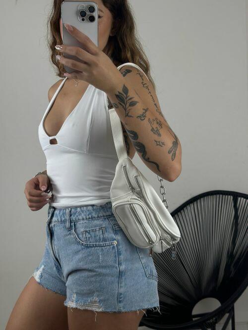 SHORT JEANS MARMORIZADO BARRA A FIO