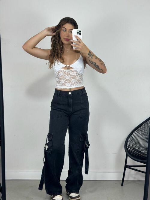 WIDELEG CARGO JEANS BLACKOUT