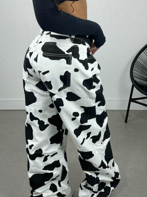 WIDELEG JEANS COW PRINT