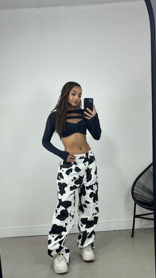 WIDELEG JEANS COW PRINT