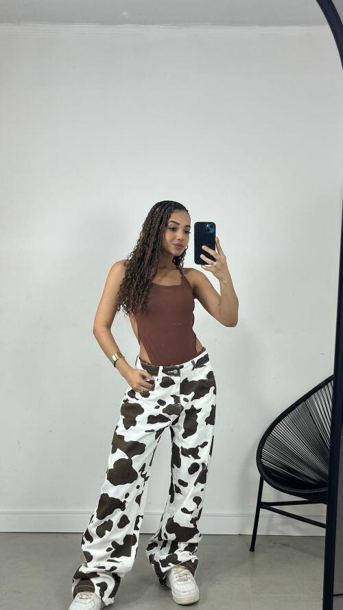 WIDELEG JEANS COW PRINT