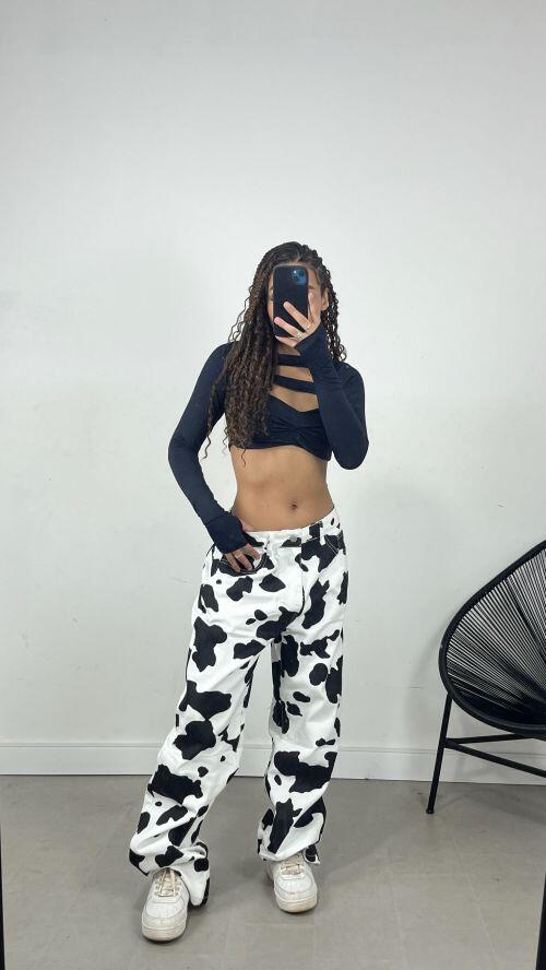WIDELEG JEANS COW PRINT