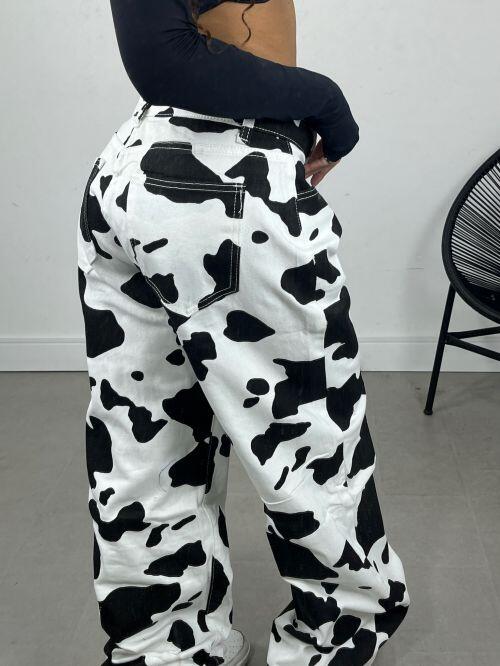 WIDELEG JEANS COW PRINT
