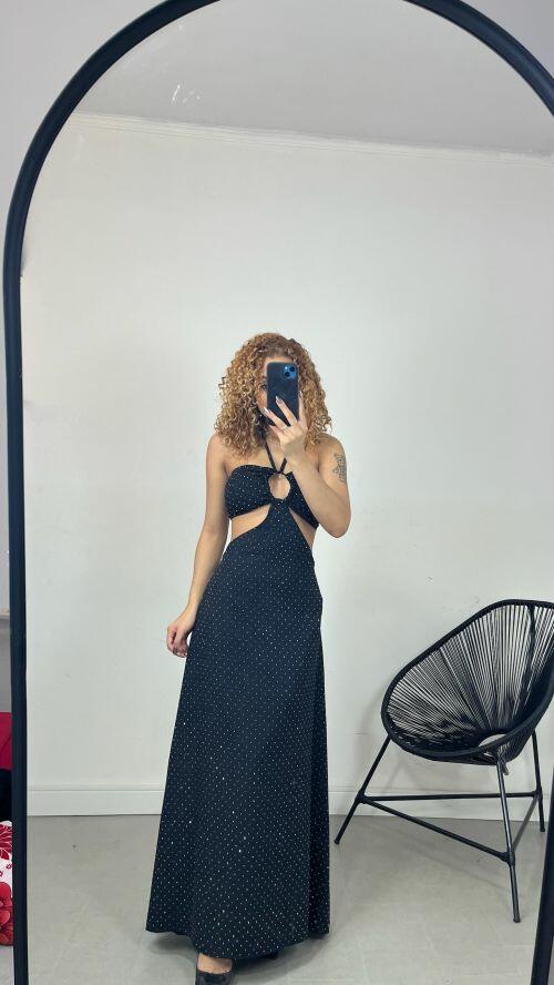 VESTIDO LONGO TOMARA QUE CAIA STRASS