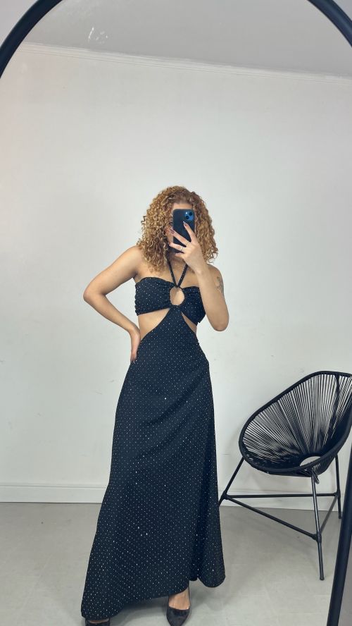 VESTIDO LONGO TOMARA QUE CAIA STRASS