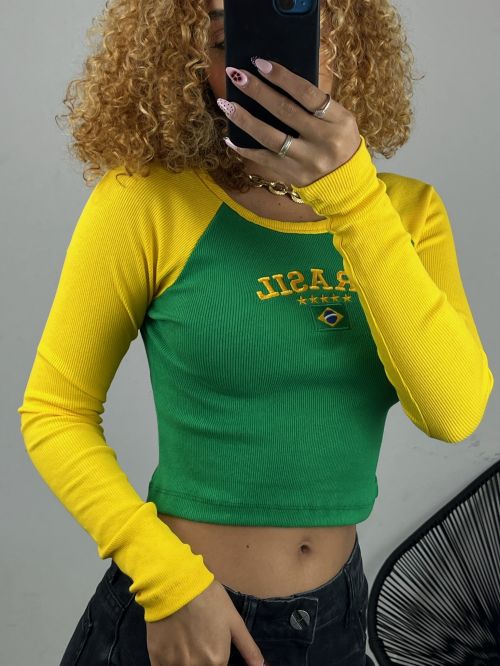 BLUSA CANELADA BRASIL MANGA LONGA