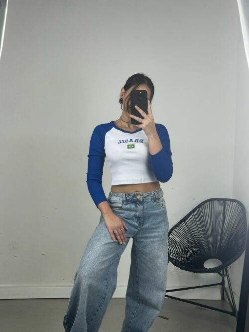 BLUSA CANELADA BRASIL MANGA LONGA