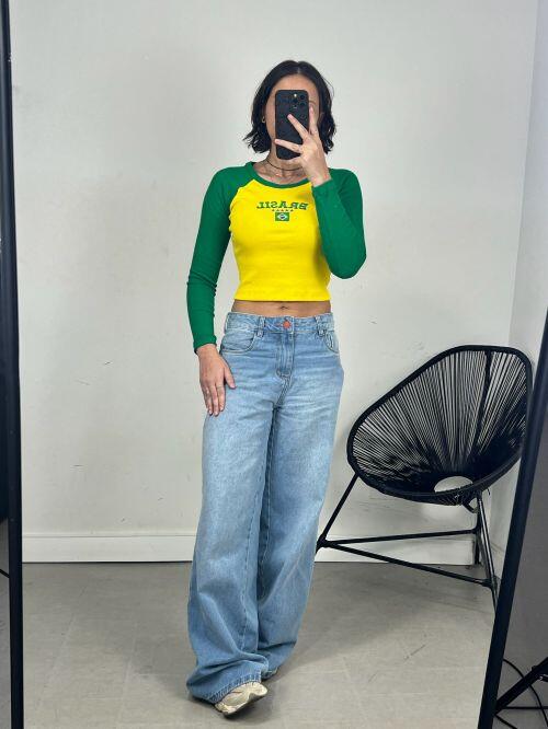 BLUSA CANELADA BRASIL MANGA LONGA