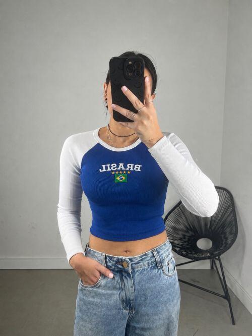 BLUSA CANELADA BRASIL MANGA LONGA