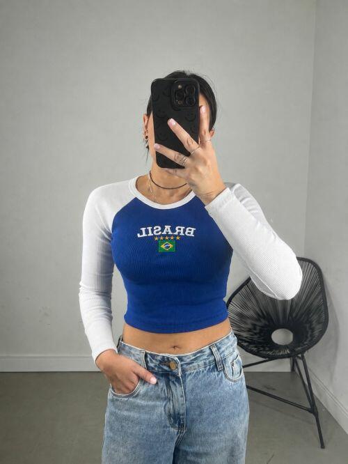 BLUSA CANELADA BRASIL MANGA LONGA