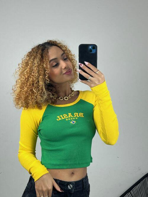 BLUSA CANELADA BRASIL MANGA LONGA