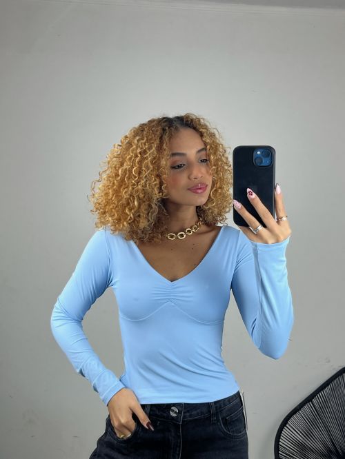 BLUSA DECOTE FRANZIDO MANGA LONGA