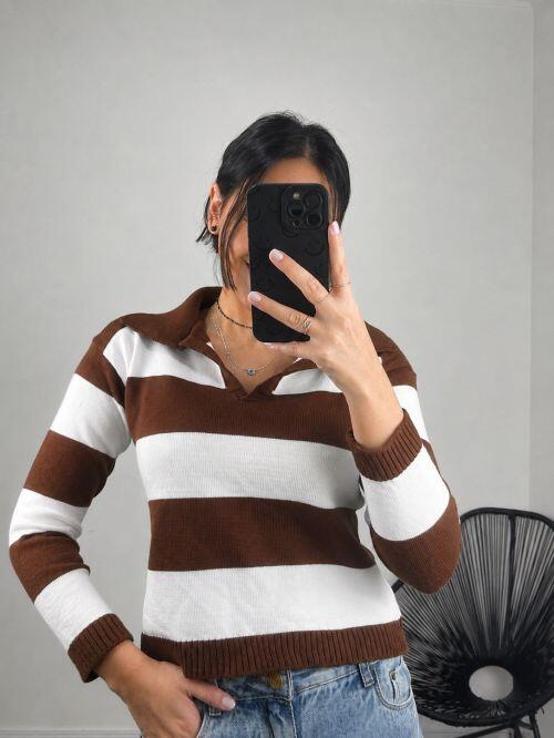 SUETER DE TRICÔ GOLA POLO LISTRADO