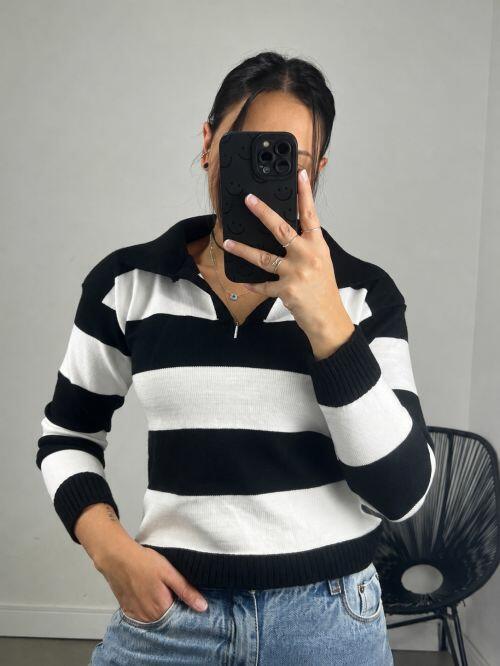 SUETER DE TRICÔ GOLA POLO LISTRADO