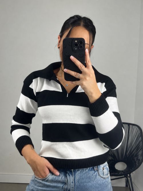 SUETER DE TRICÔ GOLA POLO LISTRADO