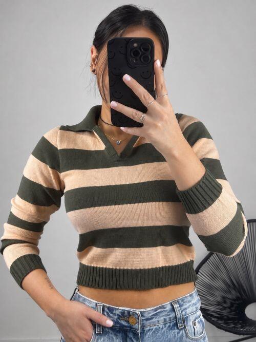 SUETER DE TRICÔ GOLA POLO LISTRADO