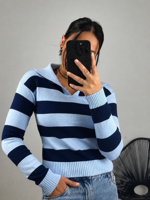 SUETER DE TRIC� GOLA POLO LISTRADO