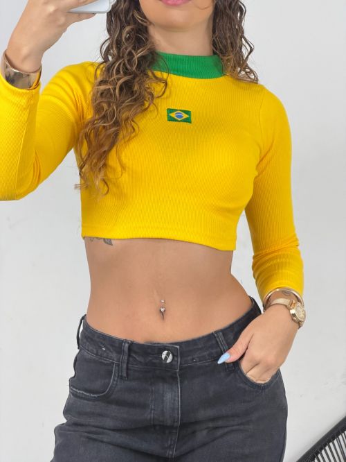 CROPPED BANDEIRA MANGA LONGA GOLA