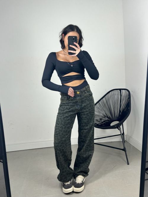 CALÇA WIDELEG RETA ESTAMPADA ONÇA