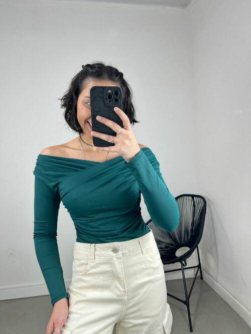 BODY DRAPEADO MANGA LONGA POLIAMIDA