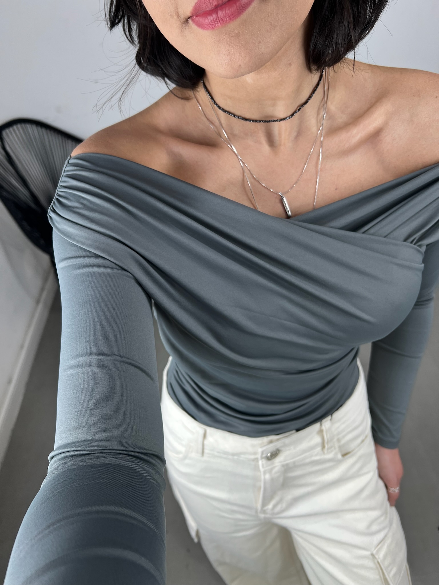 BODY DRAPEADO MANGA LONGA POLIAMIDA