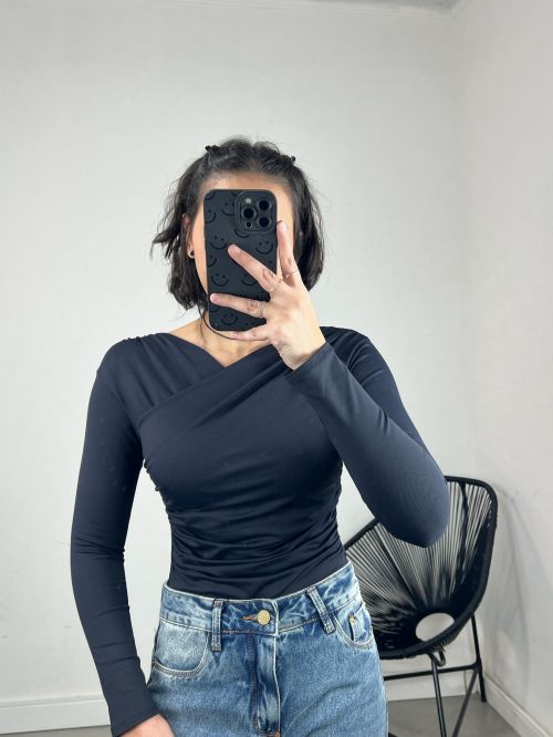 BODY DRAPEADO MANGA LONGA POLIAMIDA