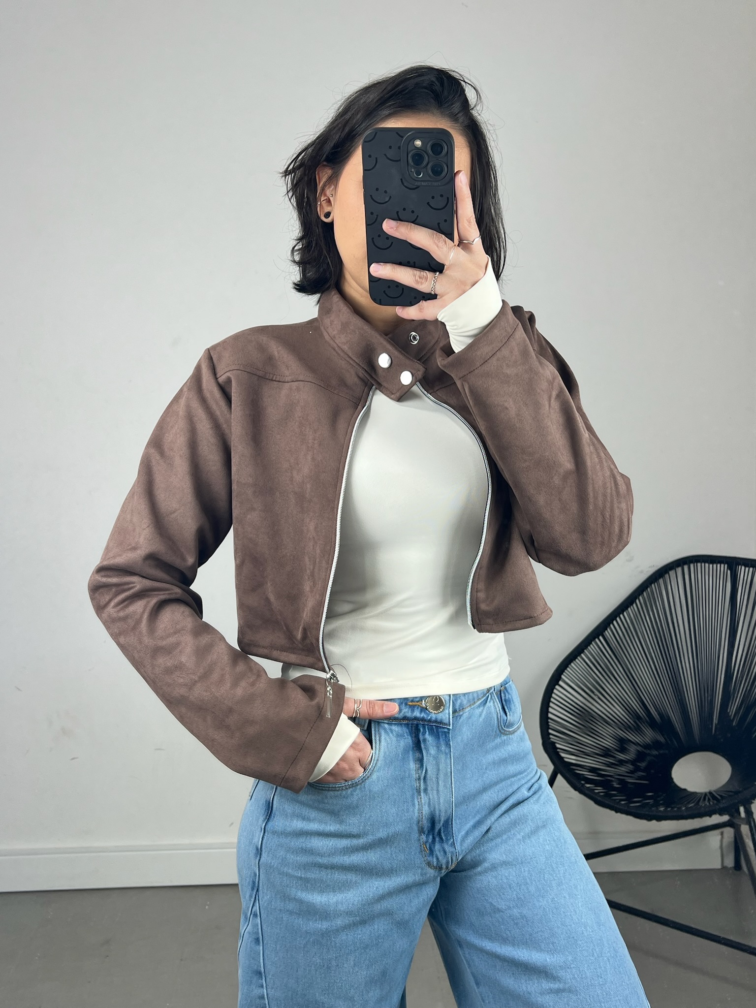 JAQUETA CURTA GOLA SUEDE