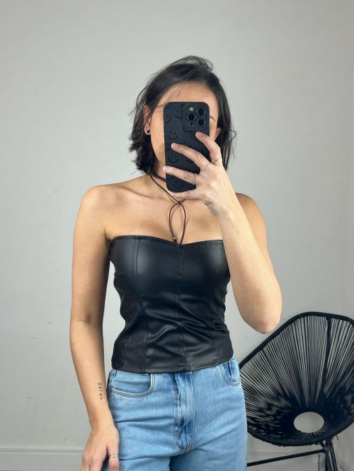 CORSET CORAÇÃO COURINO RETO