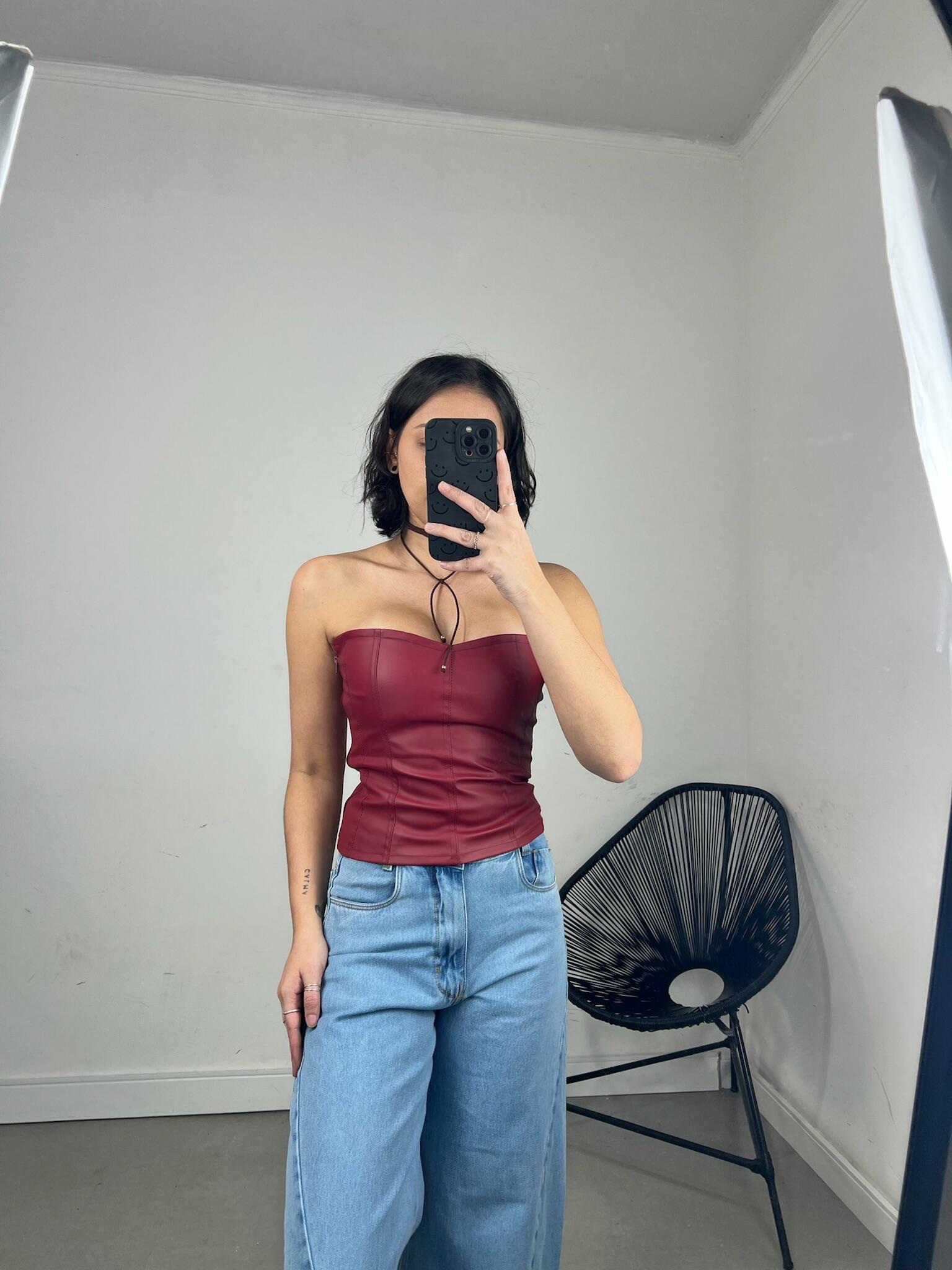CORSET CORAÇÃO COURINO RETO