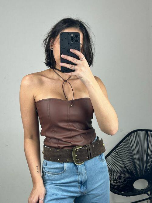 CORSET CORAÇÃO COURINO RETO
