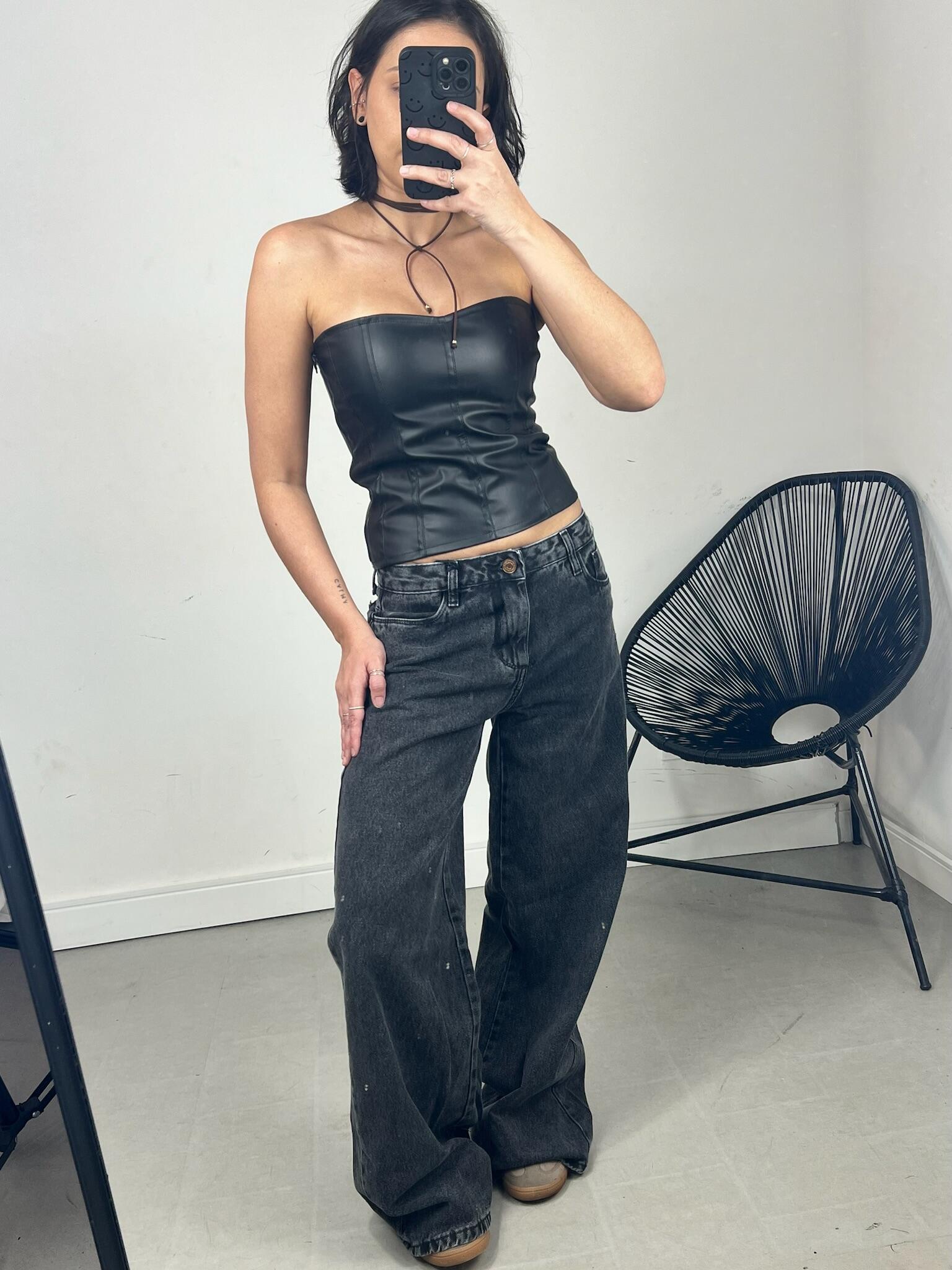 CORSET CORAÇÃO COURINO RETO
