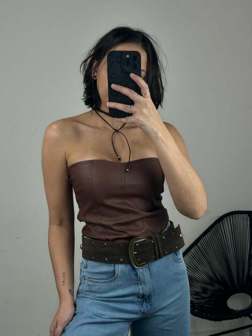 CORSET CORAÇÃO COURINO RETO