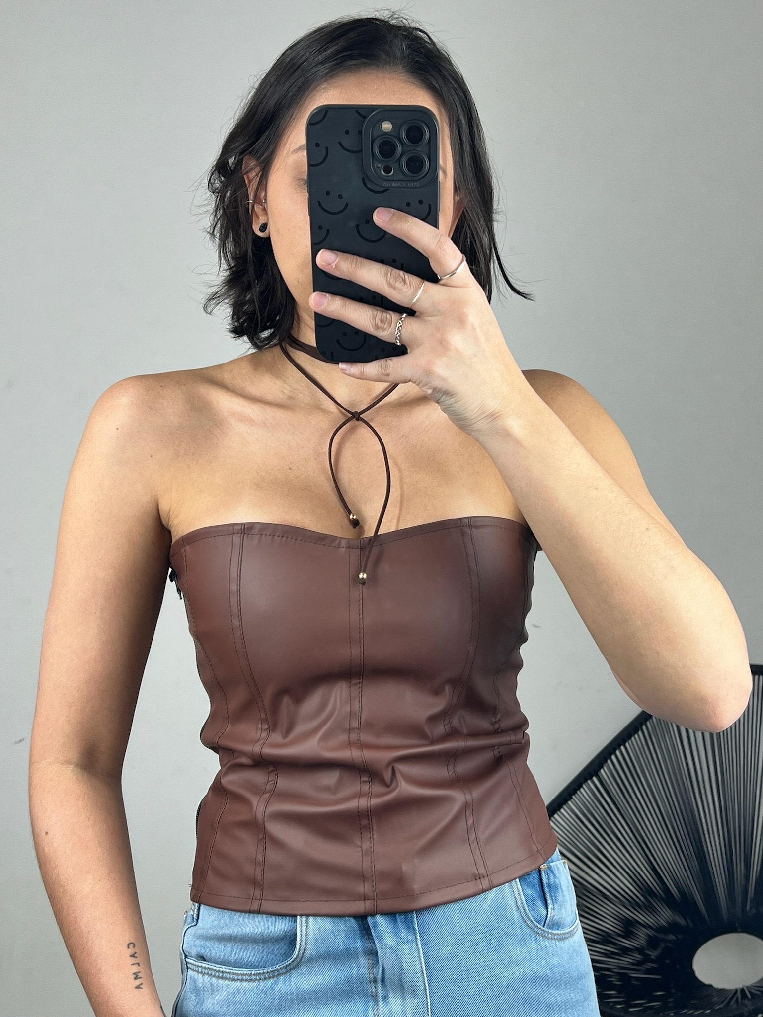 CORSET CORAÇÃO COURINO RETO