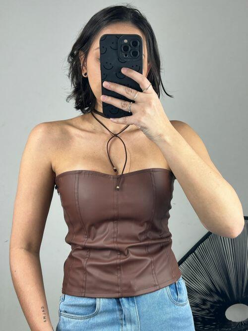 CORSET CORAÇÃO COURINO RETO