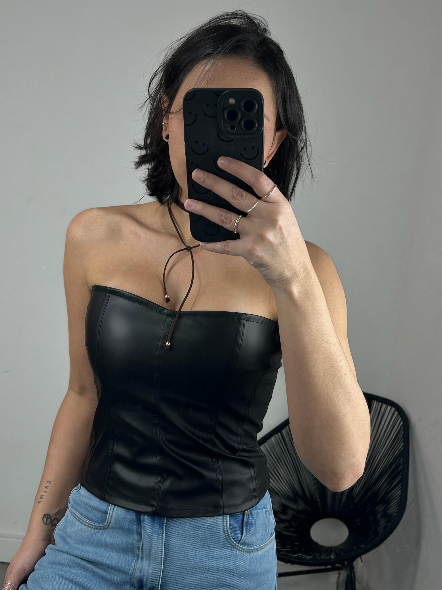 CORSET CORAÇÃO COURINO RETO