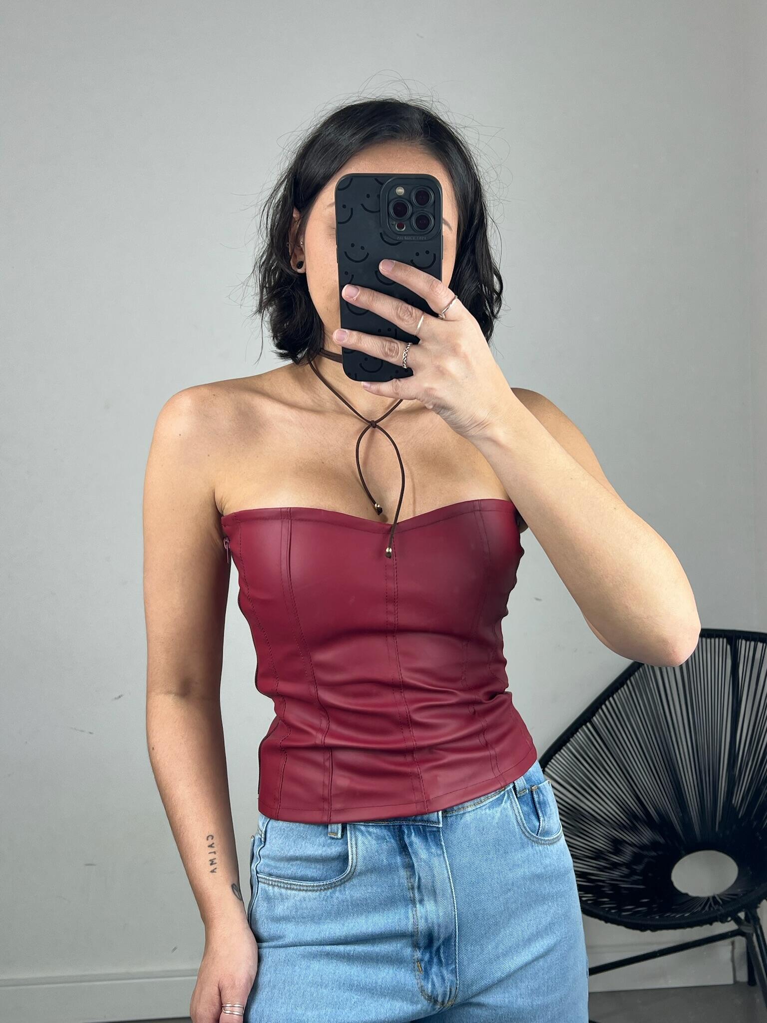 CORSET CORAÇÃO COURINO RETO