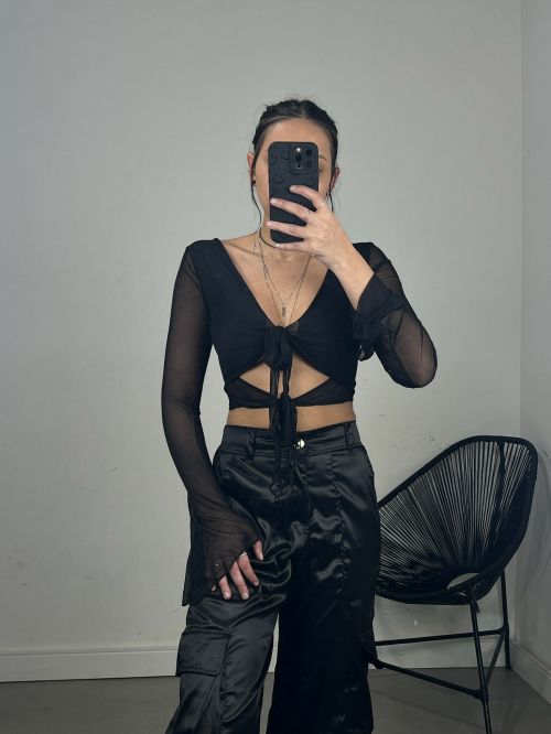 CROPPED TULE MANGA LONGA RECORTE