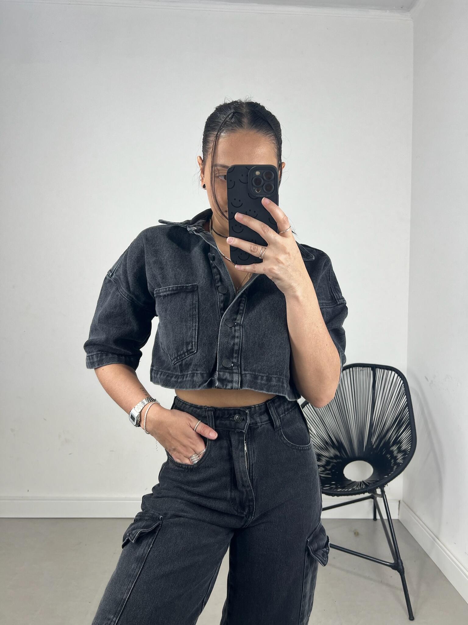 CROPPED JEANS MANGA CURTA
