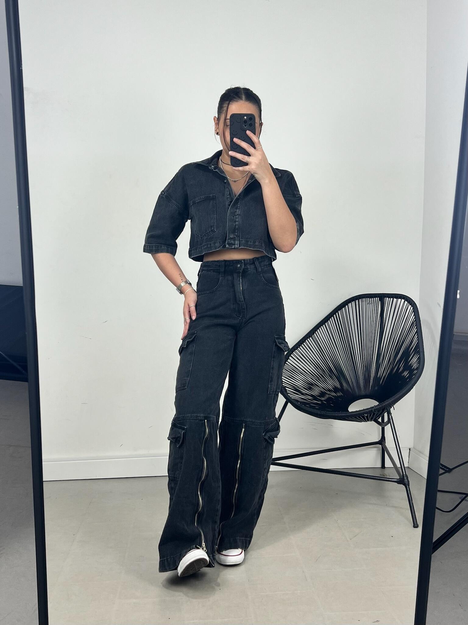 CROPPED JEANS MANGA CURTA