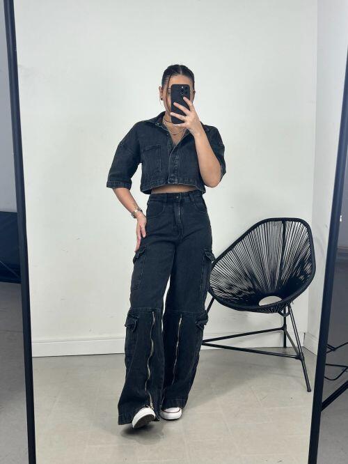 CROPPED JEANS MANGA CURTA