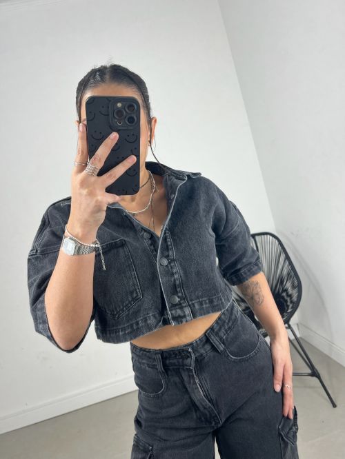 CROPPED JEANS MANGA CURTA