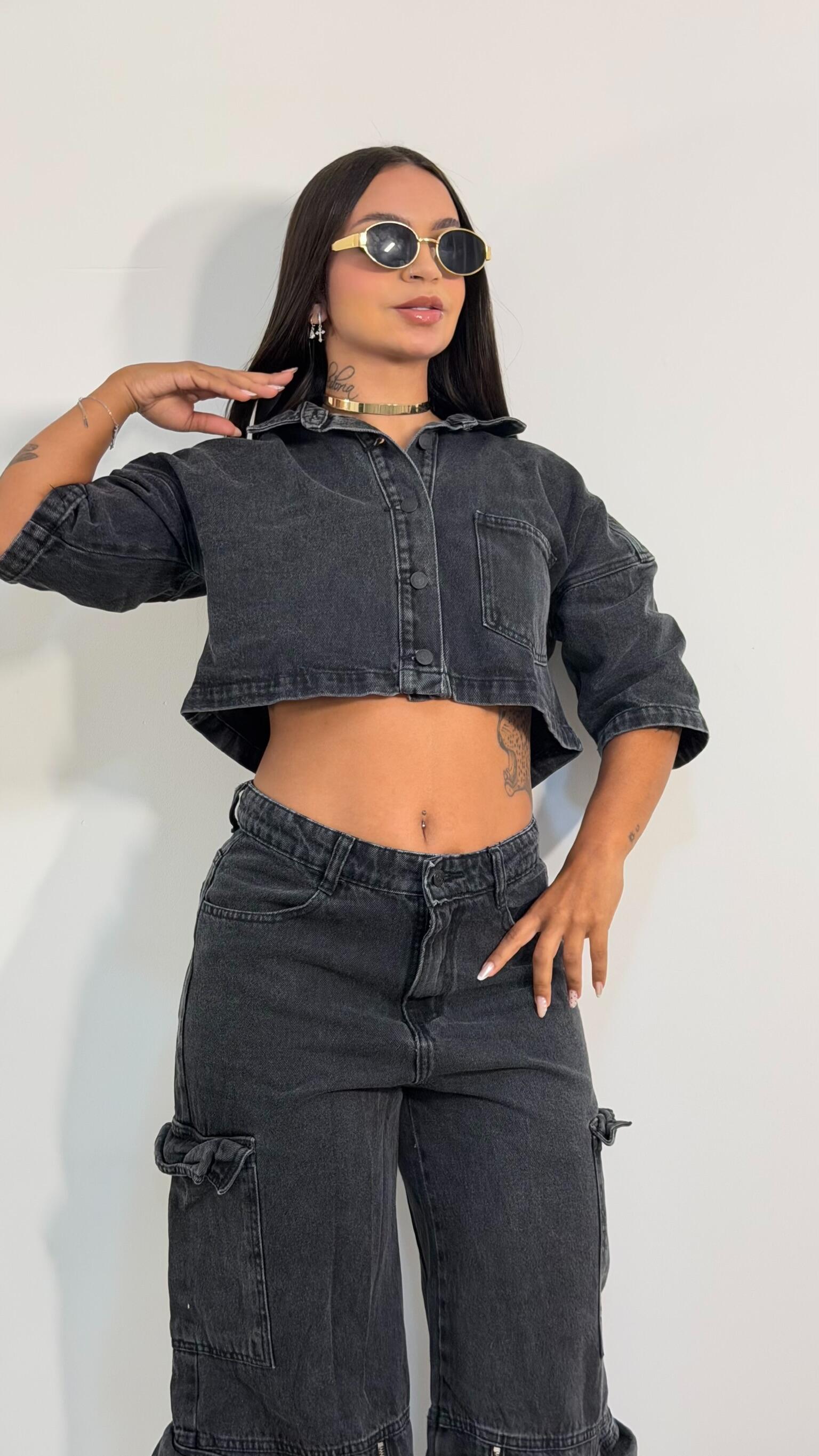 CROPPED JEANS MANGA CURTA