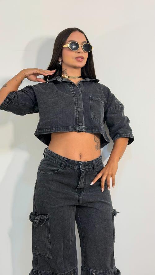 CROPPED JEANS MANGA CURTA