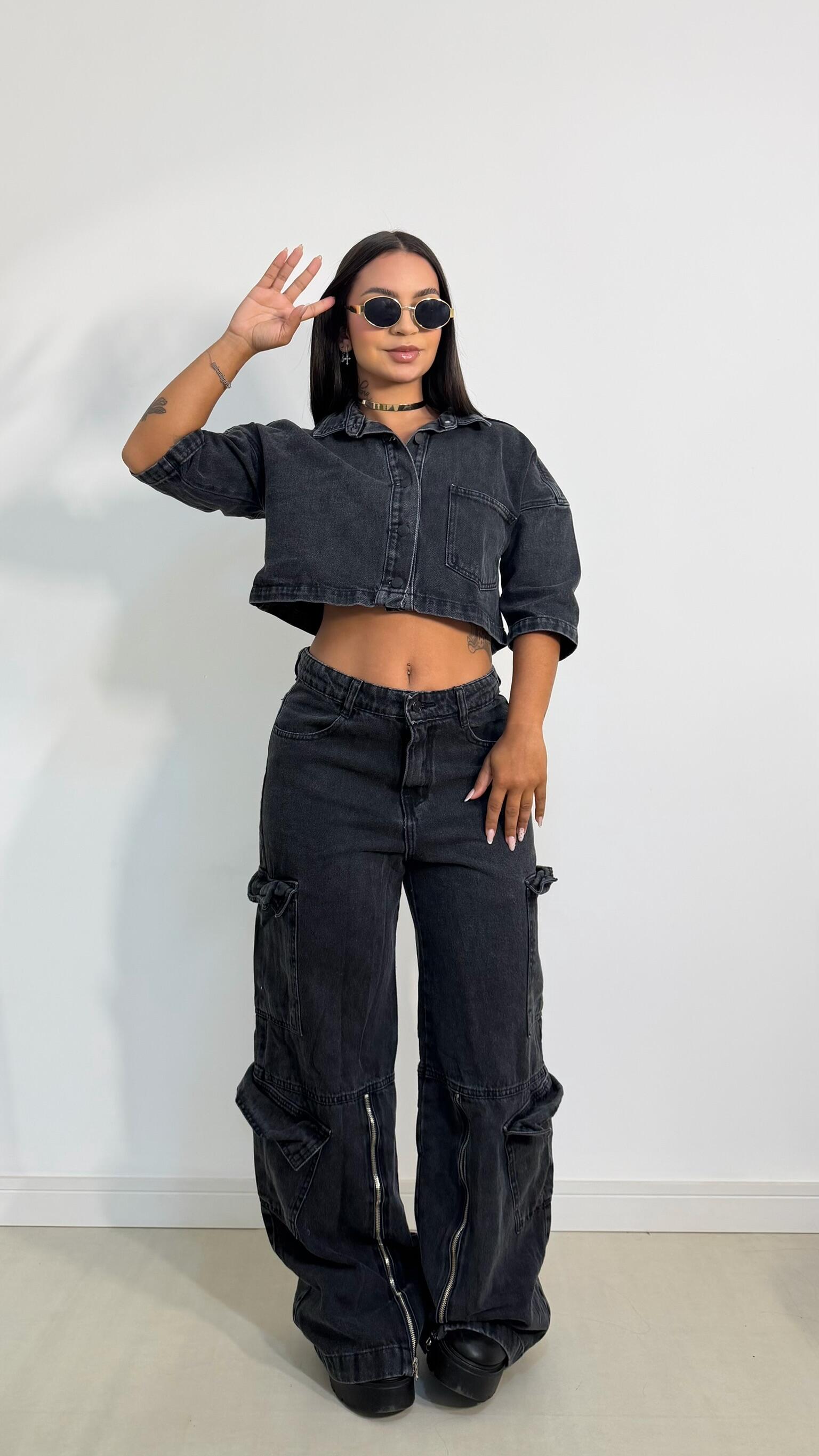 CROPPED JEANS MANGA CURTA