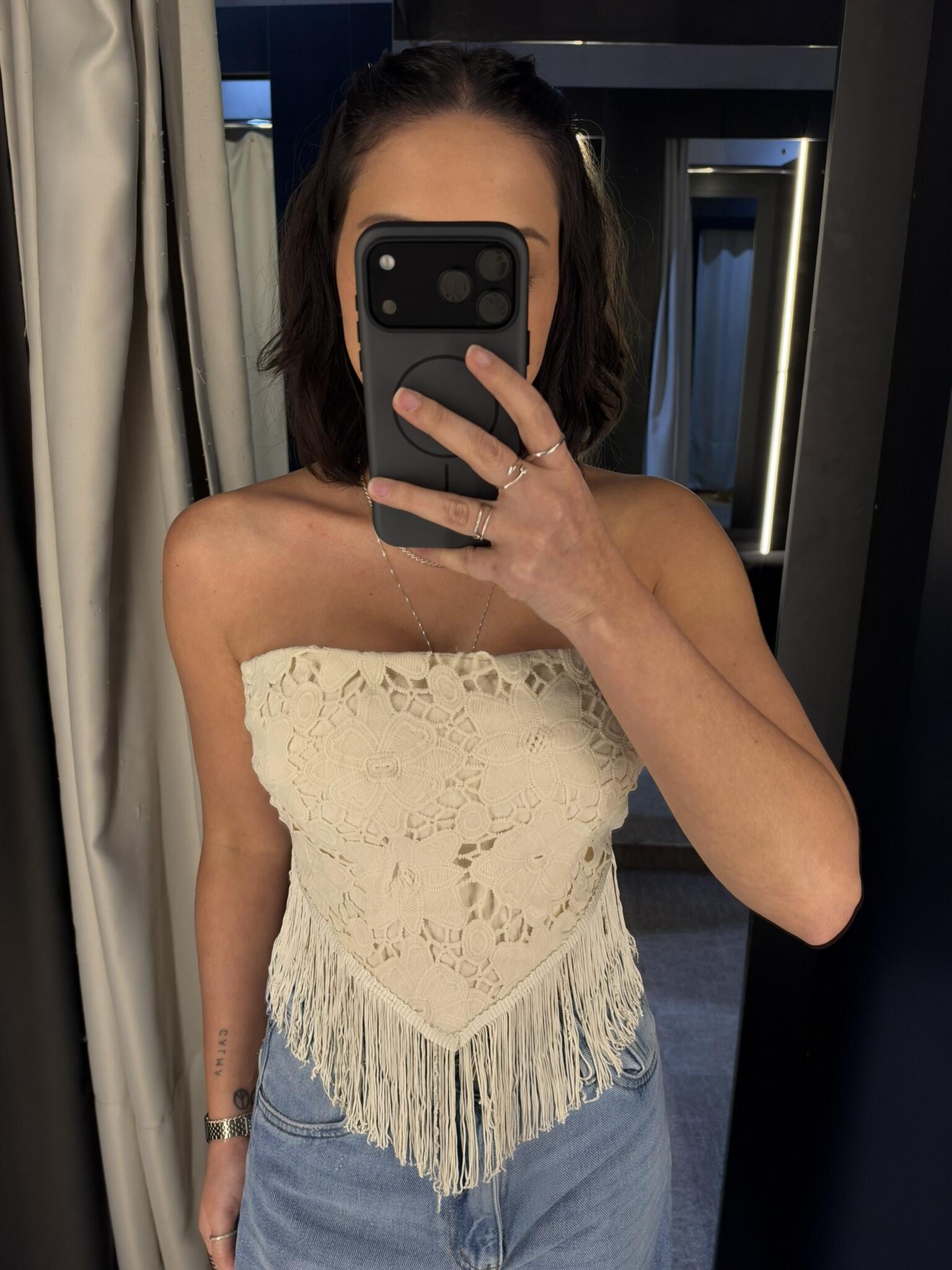 CROPPED RENDA BICO FRANJA