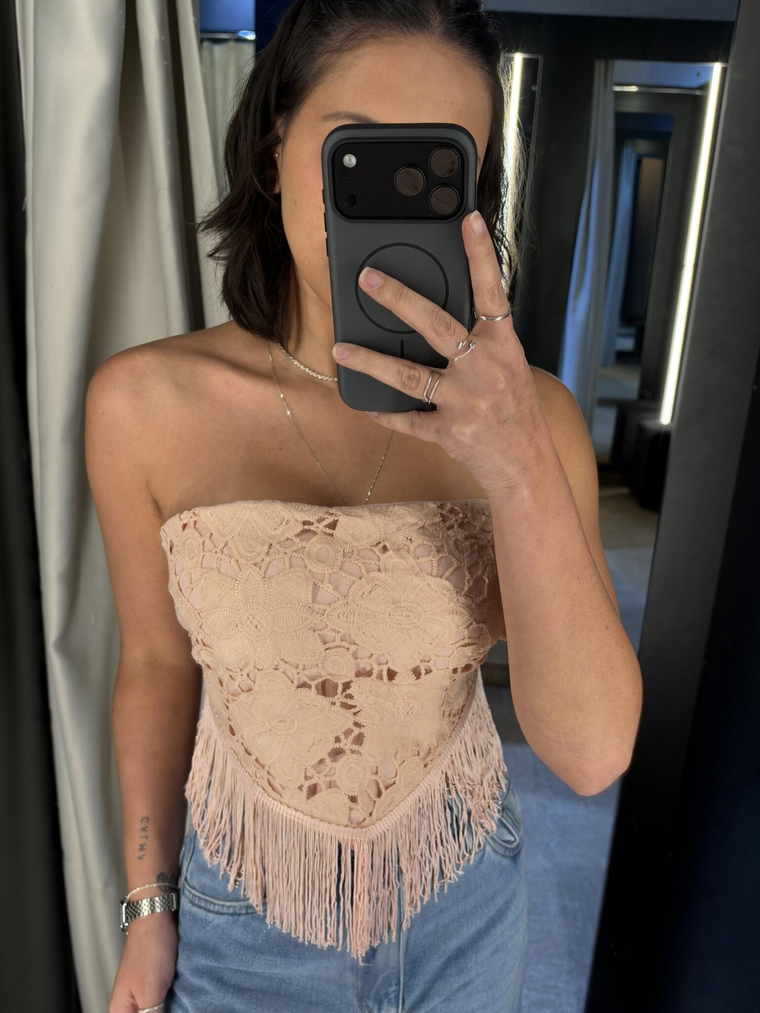 CROPPED RENDA BICO FRANJA