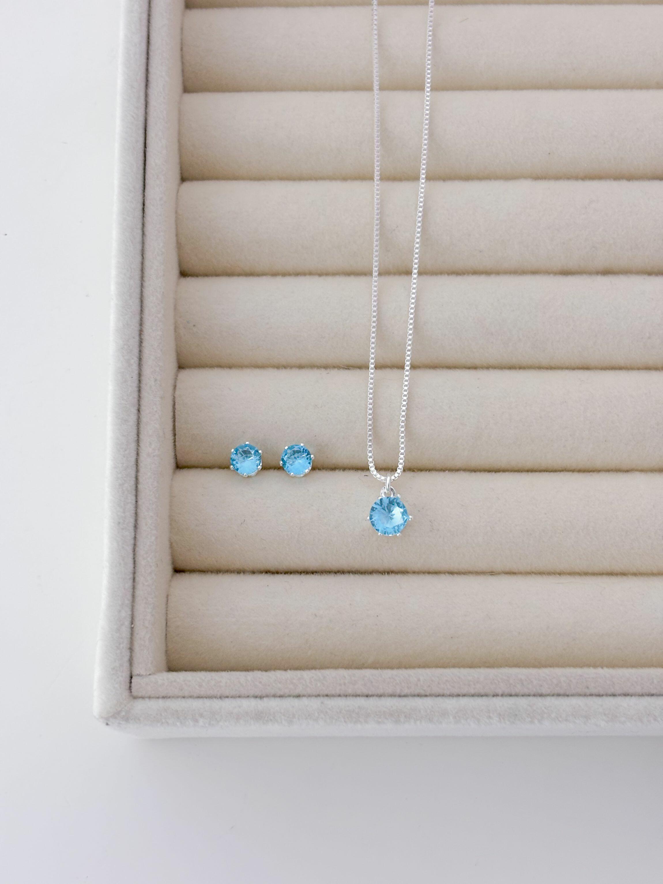 Conjunto redondo azul ocean - Prata cod1336