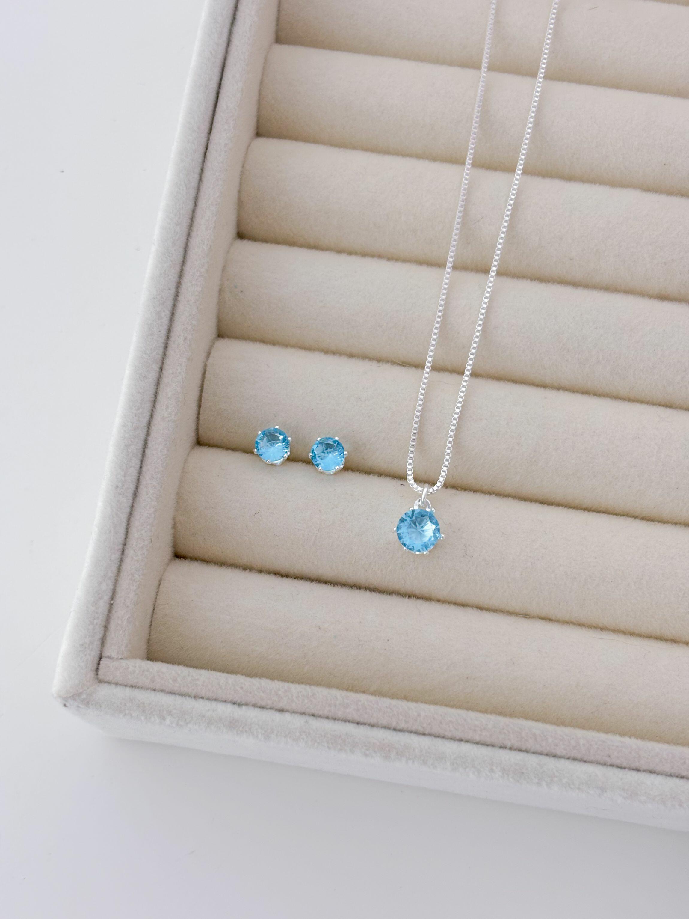 Conjunto redondo azul ocean - Prata cod1336
