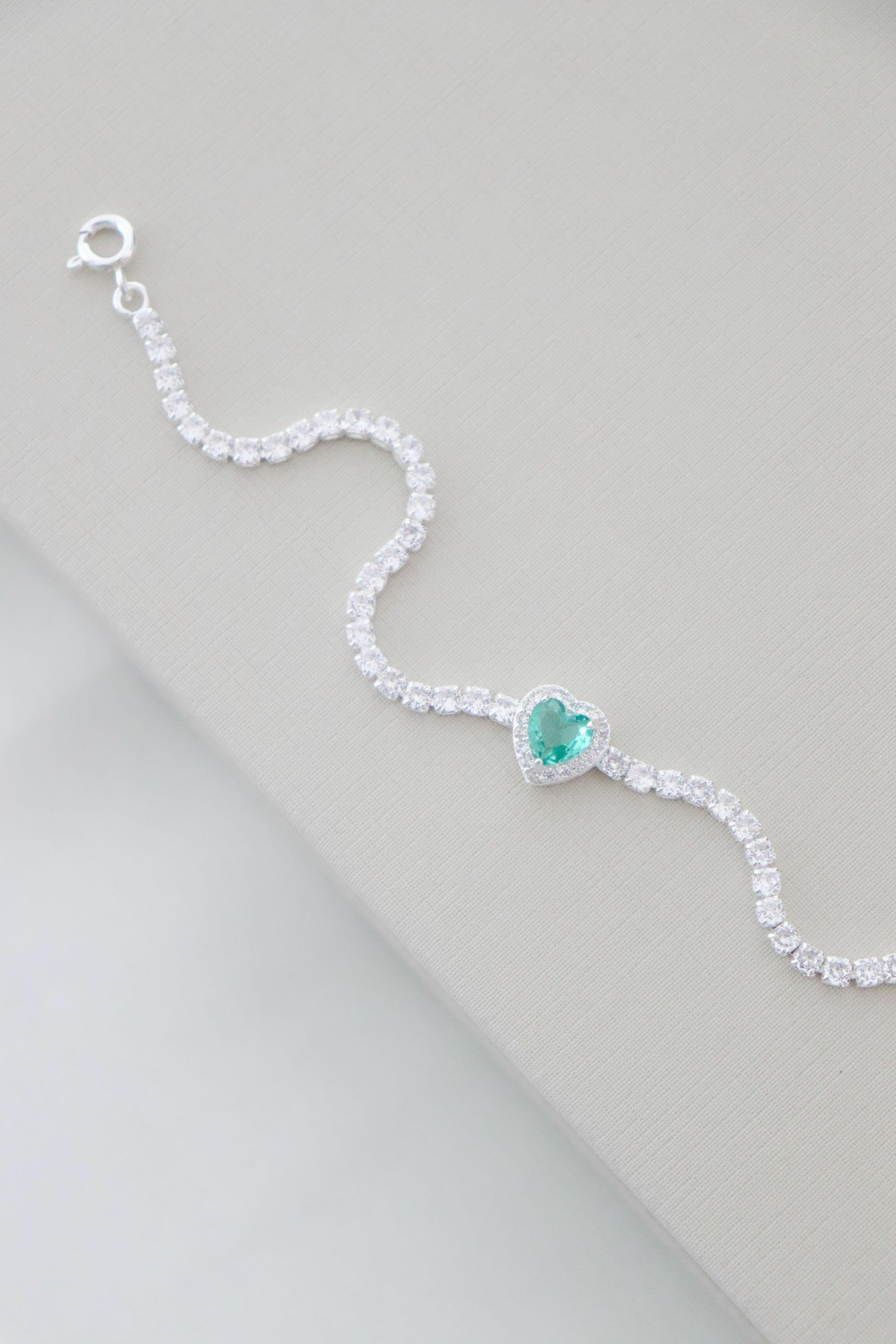 Pulseira riviera coração cravejado turmalina - Prata cod1168